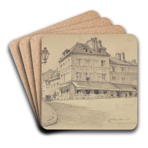 Place du Tertre et la rue du Mont Cenis, Montmartre by Ferdinand Boberg Art Drink Coaster set Place du Tertre et la rue du Mont Cenis, Montmartre by Ferdinand Boberg Art Drink Coaster set