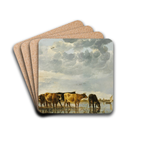 Cows in a River by Aelbert Cuyp Drink Coasters - set of 4