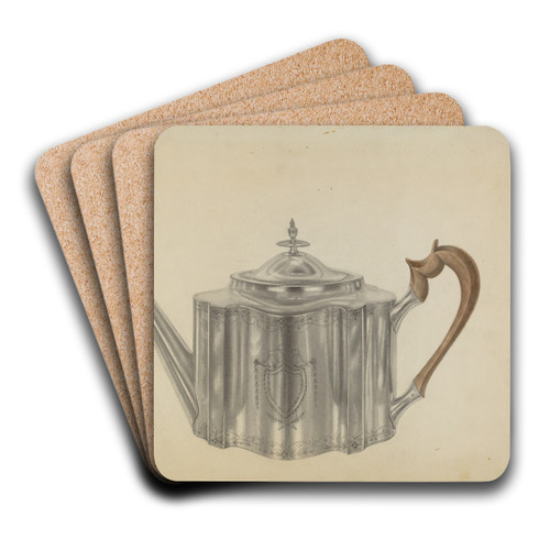 Silver Teapot by Michael Fenga Art Drink Coaster set