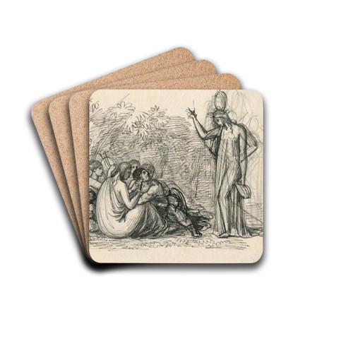 Zittende groep, waarnaast staande vrouw by David Humbert de Superville Drink Coasters - set of 4