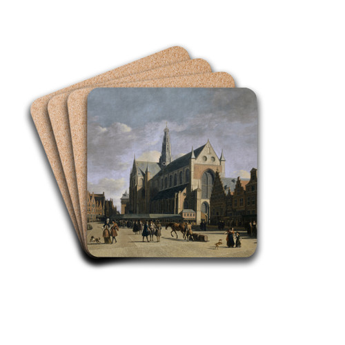 The Market Place in Haarlem by Gerrit Adriaensz. Berckheyde Drink Coasters - set of 4