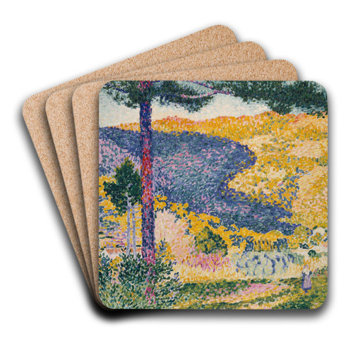 Valley with Fir (Shade on the Mountain) by Henri-Edmond Cross Art Drink Coaster set Valley with Fir (Shade on the Mountain) by Henri-Edmond Cross Art Drink Coaster set