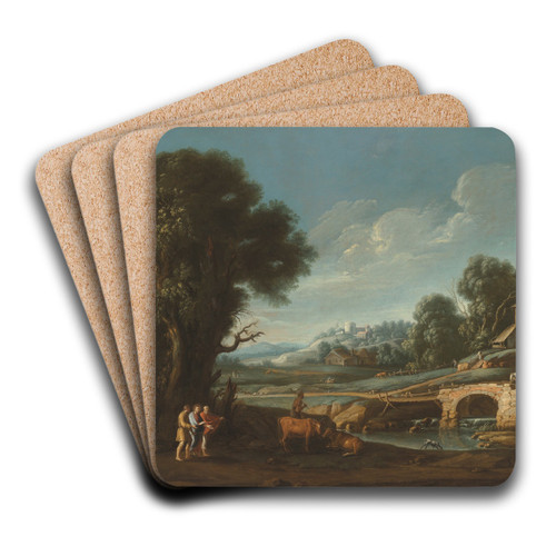 A landscape with Christ on the road to Emmaus by Follower Of Filippo Teodoro De Liagno Art Drink Coaster set