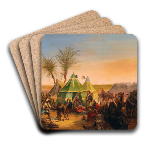 A Bedouin Encampment by Joseph Heicke Art Drink Coaster set A Bedouin Encampment by Joseph Heicke Art Drink Coaster set