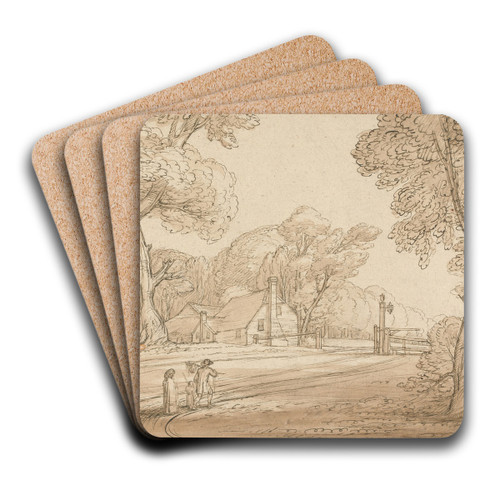 Road Scene in Windsor Forest by Benjamin West Art Drink Coaster set Road Scene in Windsor Forest by Benjamin West Art Drink Coaster set