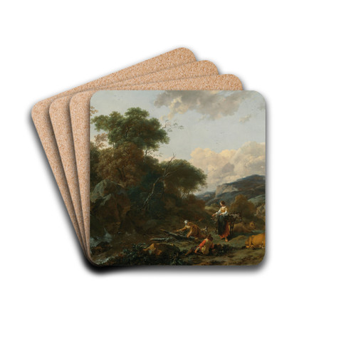 A Landscape With Figures by Nicolaes Pietersz. Berchem Drink Coasters - set of 4 A Landscape With Figures by Nicolaes Pietersz. Berchem Drink Coasters - set of 4