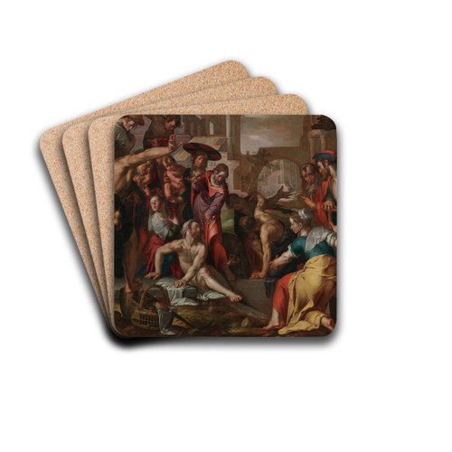 The Raising Of Lazarus by Joachim Wtewael Drink Coasters - set of 4 The Raising Of Lazarus by Joachim Wtewael Drink Coasters - set of 4