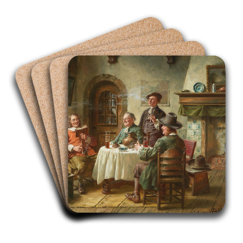 Amusing Reading by Fritz Wagner Art Drink Coaster set Amusing Reading by Fritz Wagner Art Drink Coaster set