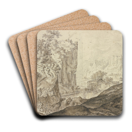 Rock valley with a mill by Herman Saftleven III Art Drink Coaster set