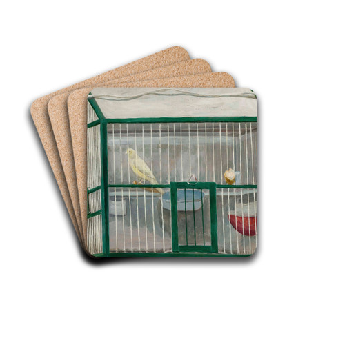 Cage with a canary by Tadeusz Makowski Drink Coasters - set of 4 Cage with a canary by Tadeusz Makowski Drink Coasters - set of 4