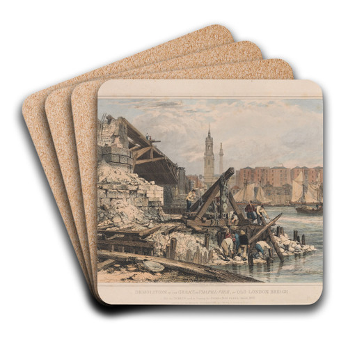 Demolition of the Great or Chapel Pier of Old London Bridge by Edward William Cooke Art Drink Coaster set