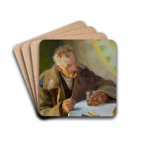 Christ in Emmaus  triptych by Jacek Malczewski Drink Coasters - set of 4 Christ in Emmaus  triptych by Jacek Malczewski Drink Coasters - set of 4