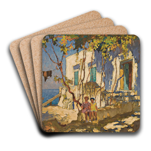 Resting In The Shade, Capri by Konstantin Ivanovich Gorbatov Art Drink Coaster set