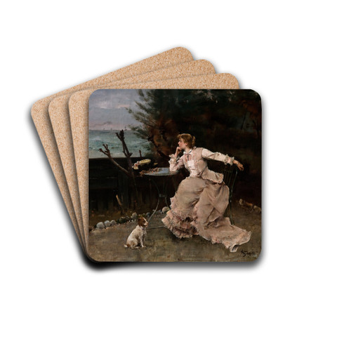 In Deep Thought by Alfred Stevens Drink Coasters - set of 4 In Deep Thought by Alfred Stevens Drink Coasters - set of 4