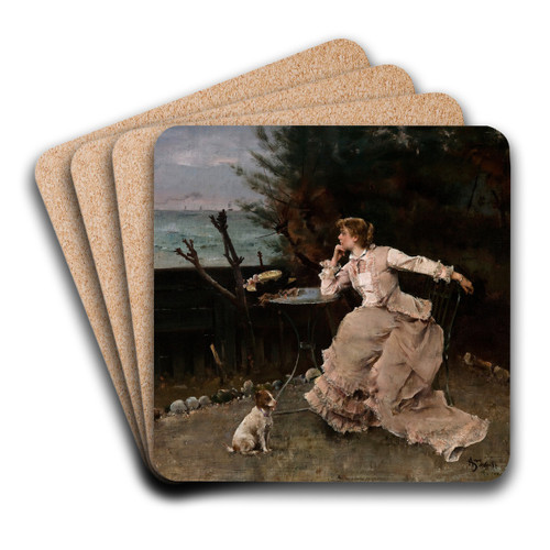 In Deep Thought by Alfred Stevens Art Drink Coaster set In Deep Thought by Alfred Stevens Art Drink Coaster set