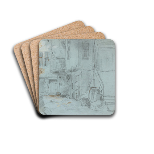 Hof eines Hauses in Dsseldorf mit Treppe und Altane rechts by Anton Burger Drink Coasters - set of 4