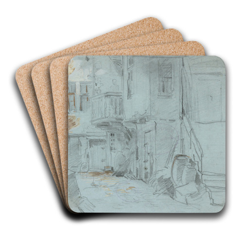Hof eines Hauses in Dsseldorf mit Treppe und Altane rechts by Anton Burger Art Drink Coaster set