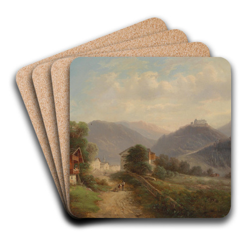 Blick auf die Festung Hohenwerfen im Pongau by Gustav Barbarini Art Drink Coaster set