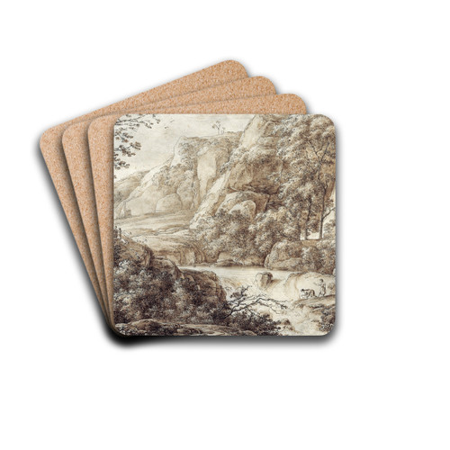 Mountainous Landscape by Franz Kobell Drink Coasters - set of 4