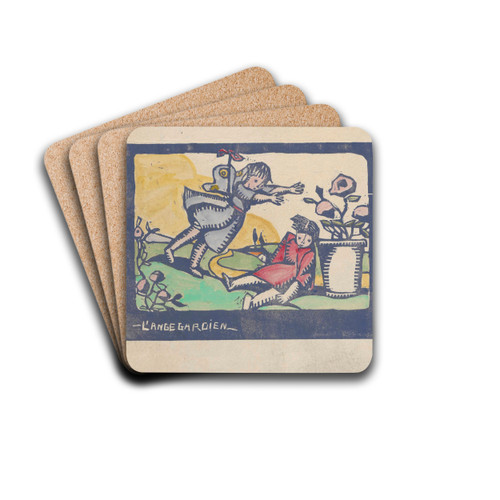 Lange Gardien  Guardian Angel by Tadeusz Makowski Drink Coasters - set of 4 Lange Gardien  Guardian Angel by Tadeusz Makowski Drink Coasters - set of 4