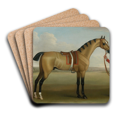 Cato, A Bay Racehorse,With A Groom In A Landscape by James Seymour Art Drink Coaster set Cato, A Bay Racehorse,With A Groom In A Landscape by James Seymour Art Drink Coaster set
