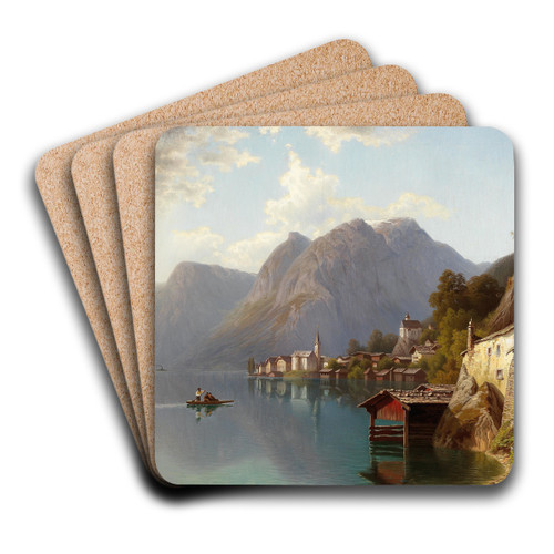 View of Hallstatt by Theodor Nocken Art Drink Coaster set