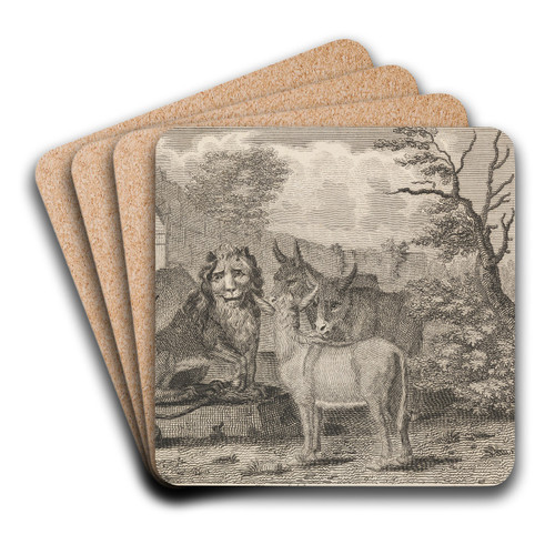 Fable XIX. The Lion and the Cub by John Wootton Art Drink Coaster set Fable XIX. The Lion and the Cub by John Wootton Art Drink Coaster set