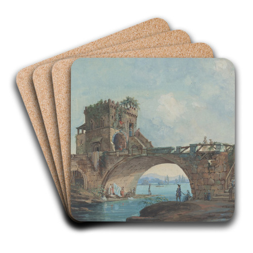 The Ponte Salario with Laundresses by French School Art Drink Coaster set