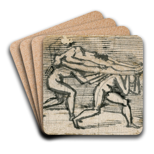 Twee naakte krijgers vervoeren dode op een schild by David Humbert de Superville Art Drink Coaster set Twee naakte krijgers vervoeren dode op een schild by David Humbert de Superville Art Drink Coaster set
