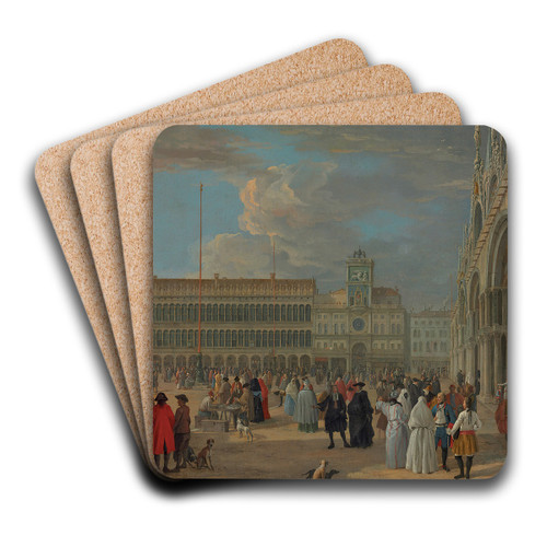 View Of Piazza San Marco With The Torre Dell'orologio, Venice by Luca Carlevarijs Art Drink Coaster set