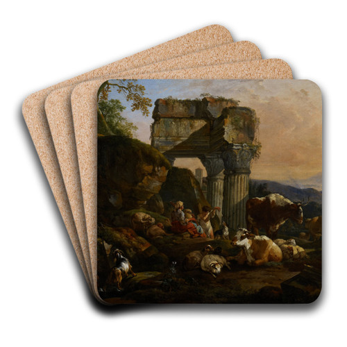 Roman Landscape with Cattle and Shepherds by Johann Heinrich Roos Art Drink Coaster set