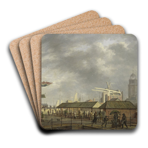 The small Fish Market on the Corner of the Brouwersgracht and Singel, Amsterdam by Johannes Jelgerhuis Art Drink Coaster set The small Fish Market on the Corner of the Brouwersgracht and Singel, Amsterdam by Johannes Jelgerhuis Art Drink Coaster set