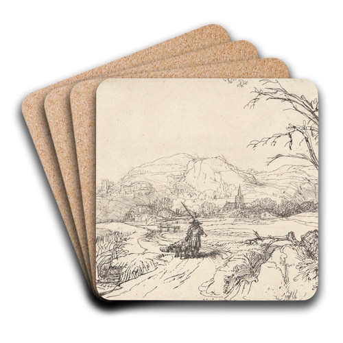 Landscape with a Sportsman and Dog by Rembrandt van Rijn Art Drink Coaster set