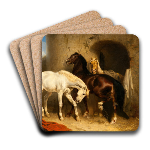 Horses at the Stable by Carl Wahlbom Art Drink Coaster set