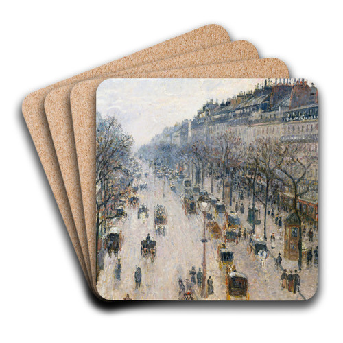 The Boulevard Montmartre on a Winter Morning by Camille Pissarro Art Drink Coaster set
