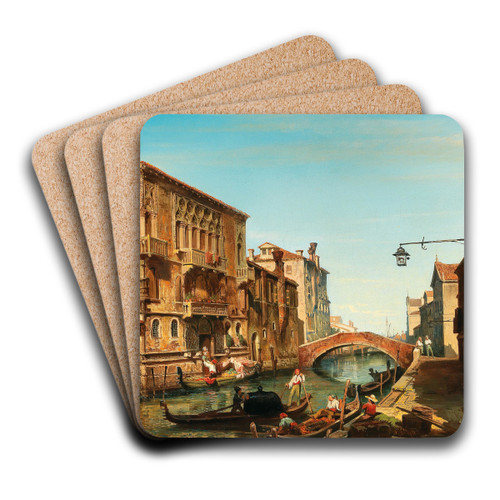 Venice, a view of the Palazzo del Cammello at the Cannaregio by Carlo Brioschi Art Drink Coaster set