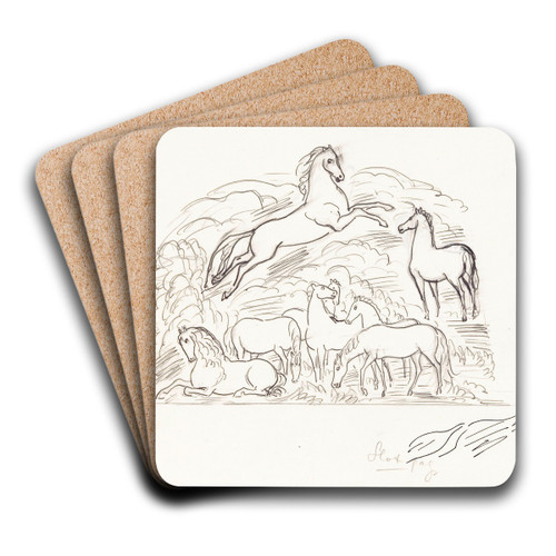 Schetsblad met paarden by Leo Gestel Art Drink Coaster set