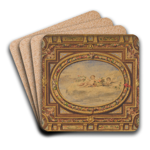 Design for a painted ceiling with putti on clouds in a central oval by Jules-Edmond-Charles Lachaise Art Drink Coaster set