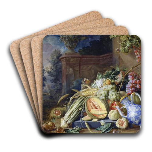 Still Life With Vegetables And Fruit Before A Garden Balustrade by Cornelis de Heem Art Drink Coaster set