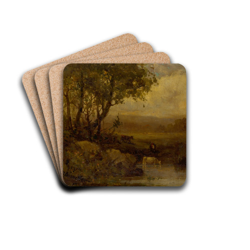 Untitled (landscape, riverbank, three cows) by Edward Mitchell Bannister Drink Coasters - set of 4