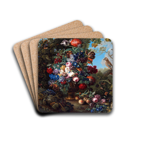 Groes Blumenstillleben mit Vgeln by Johann Baptist Drechsler Drink Coasters - set of 4
