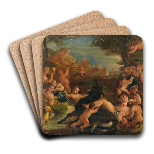Bacchanal with the drunken Silenus by Workshop of Luca Giordano Art Drink Coaster set