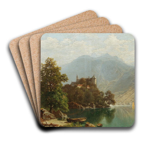 Alpine Lake Scene by Theodor Nocken Art Drink Coaster set