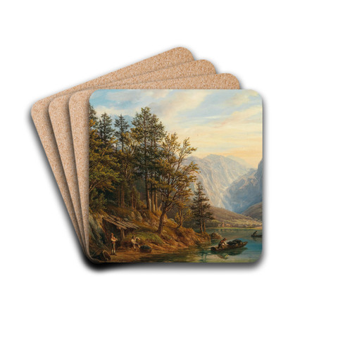 Partie vor Hallstatt nach Obertraun im Salzkammergute by Anton Schiffer Drink Coasters - set of 4