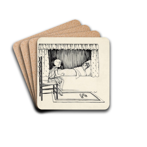 Meisje op ziekenbezoek bij een vriendin by Miep de Feijter Drink Coasters - set of 4 Meisje op ziekenbezoek bij een vriendin by Miep de Feijter Drink Coasters - set of 4