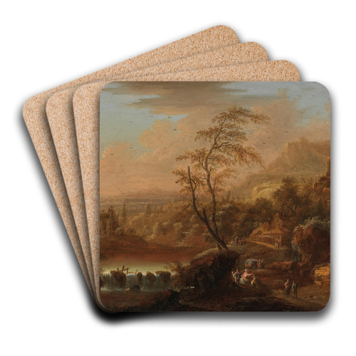 A mountain landscape with travellers by Johann Christian Vollerdt Art Drink Coaster set