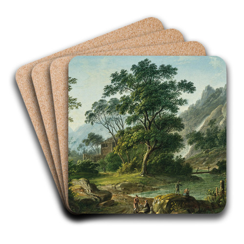 Travellers resting near a mountain lake by Rudolf Matthias Toma Art Drink Coaster set