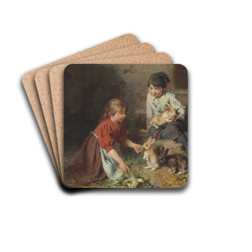 Ftterung Der Kaninchen by Felix Schlesinger Drink Coasters - set of 4