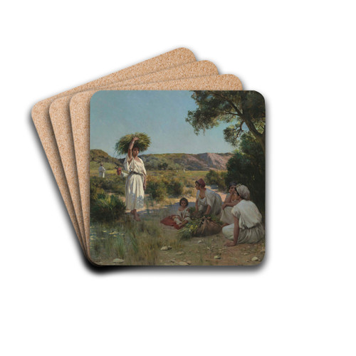 Gleaners Resting in the Shade by Jean Baptiste Paul Lazerges Drink Coasters - set of 4 Gleaners Resting in the Shade by Jean Baptiste Paul Lazerges Drink Coasters - set of 4