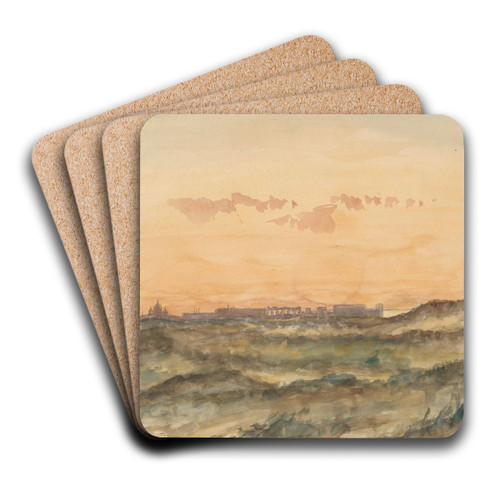 Landschap met in de verte het silhouet van een stad by Dirk Arnoldus Tavenraat Art Drink Coaster set